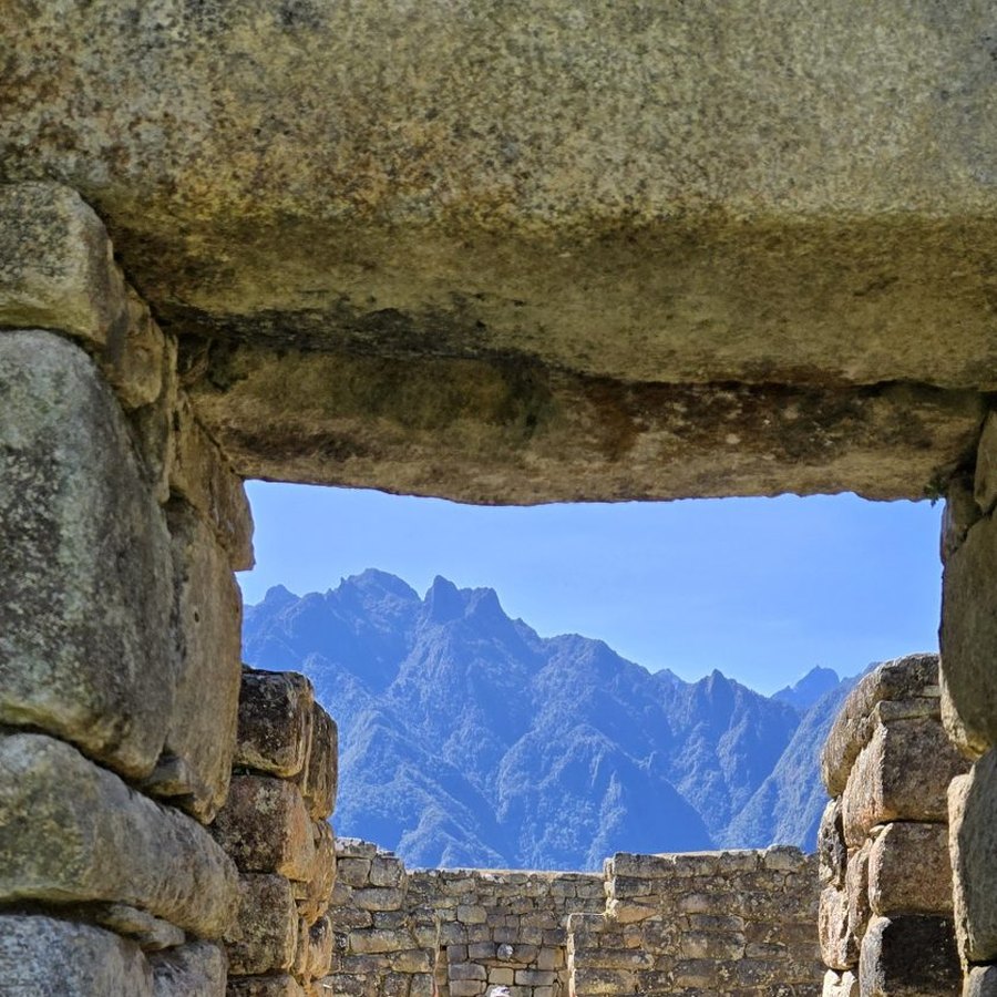 Inca stonework framing the Andes on the Camino Inka, Peru